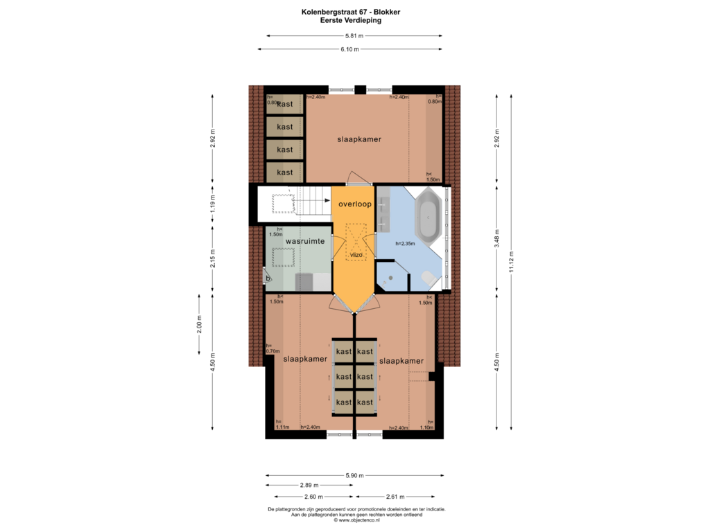 Bekijk plattegrond van EERSTE VERDIEPING NR 67 van Kolenbergstraat 67-A