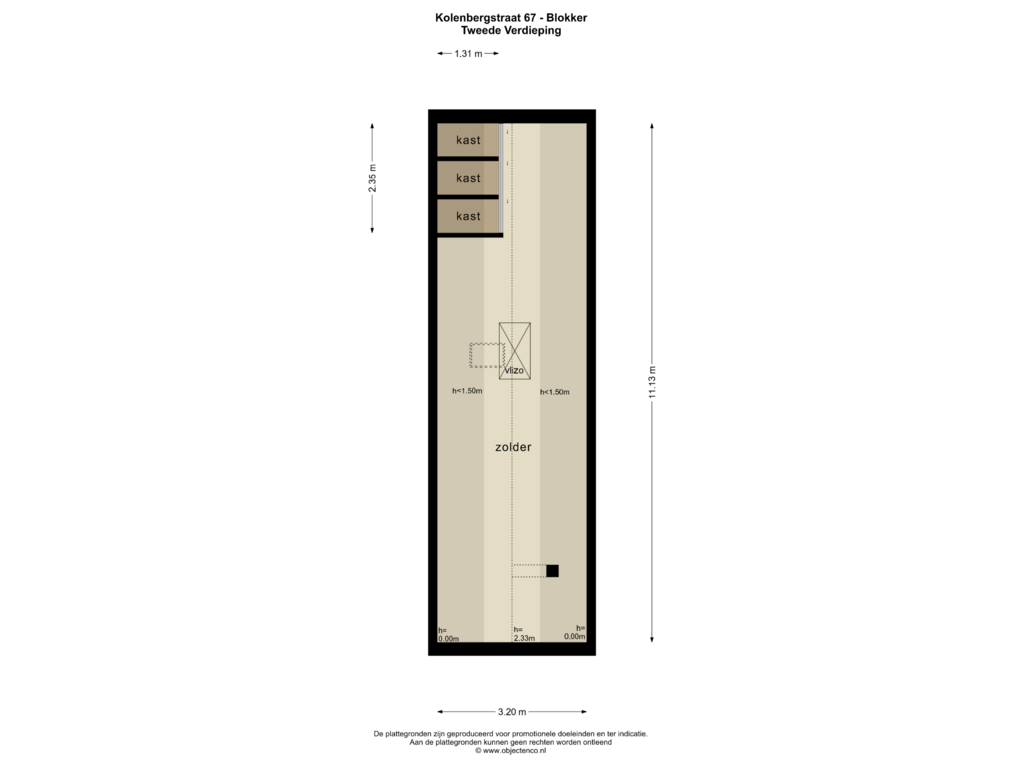 Bekijk plattegrond van TWEEDE VERDIEPING NR 67 van Kolenbergstraat 67-A