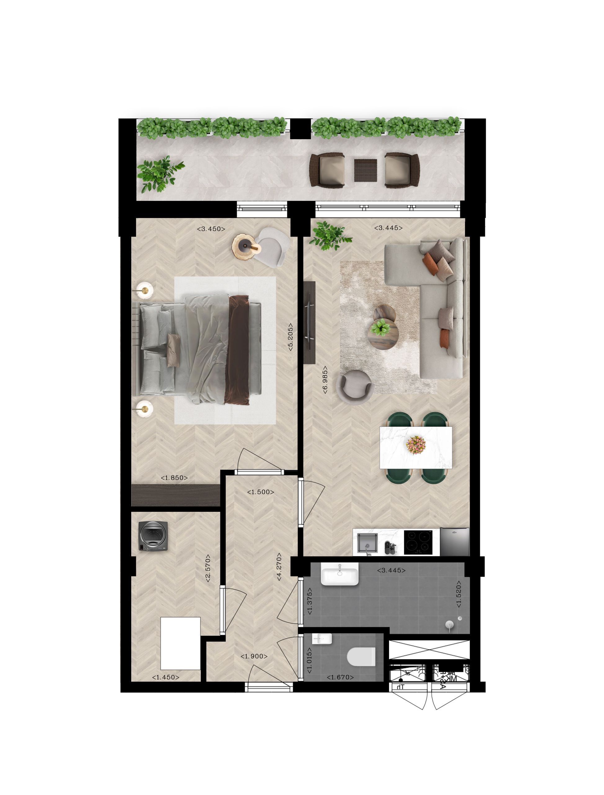 Foto 6 van 2-kamer appartement (Bouwnr. 1.05)