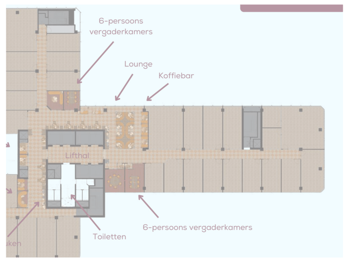 Plattegrond 16e verdieping met aanduidingen