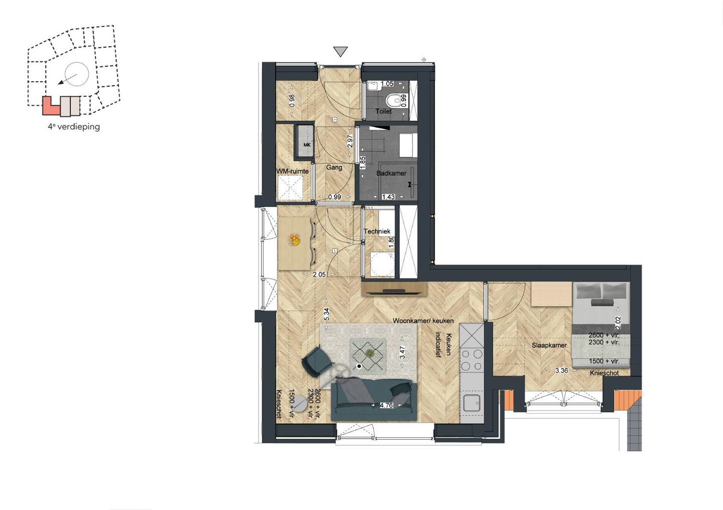 Foto 10 van De Strandwal Uitgeest tweekamerappartement (Bouwnr. 47)