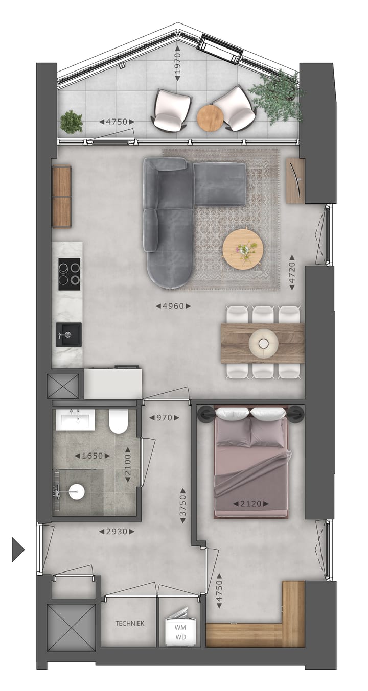 Foto 6 van Type C Diep 3 kamer appartement