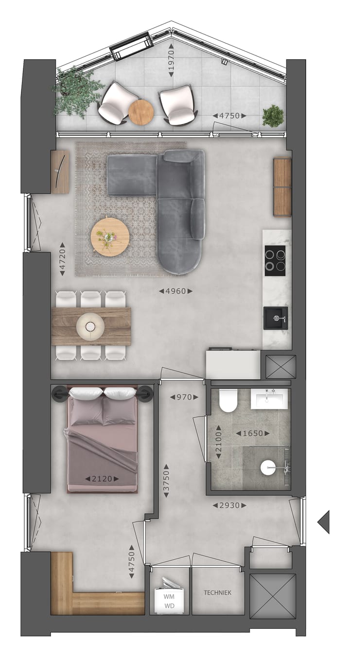 Foto 7 van Type C Diep 3 kamer appartement