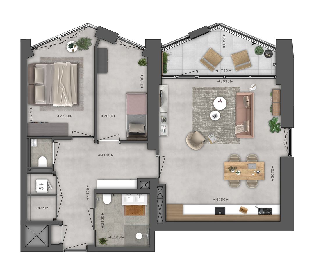 Photo 2 of Type C Breed 3 kamer appartement (Bouwnr. 351)