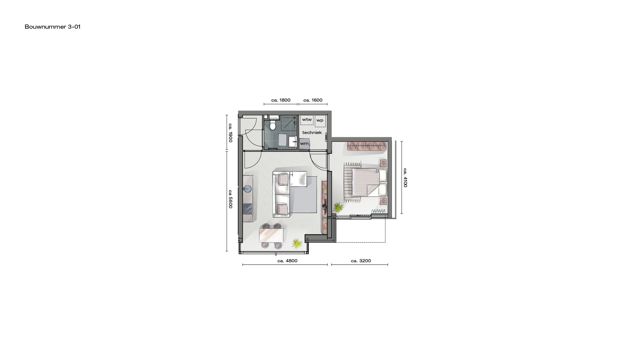 Foto 3 van 2-kamer Appartement (Bouwnr. 3.01)