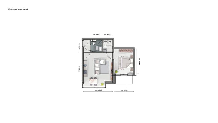 Foto 3 van 2-kamer Appartement (Bouwnr. 3.01)