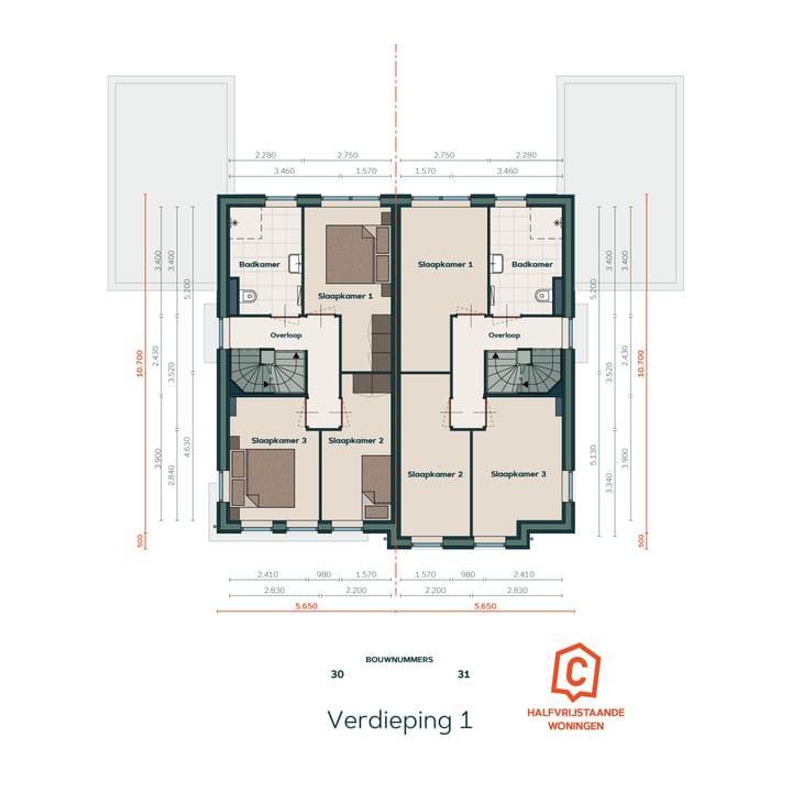 Foto 6 van 2-onder-1-kap woning type C (Bouwnr. 31)