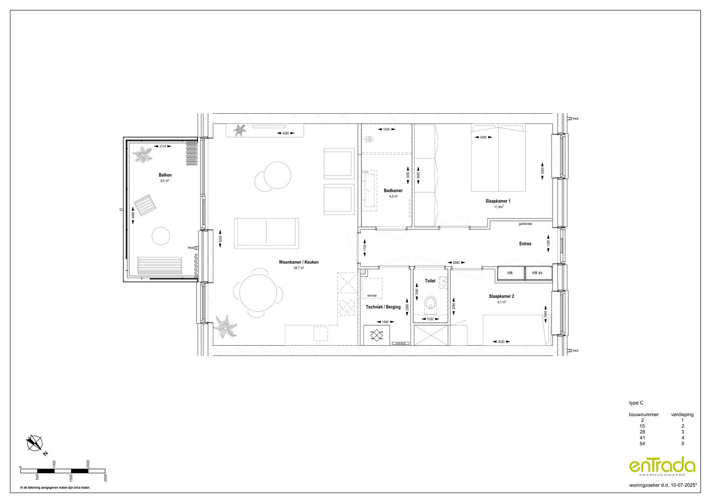 Foto 4 van Entrada 3-kamer appartement type C (Bouwnr. 15)