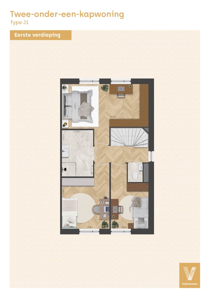 Foto 5 van Twee-onder-een-kapwoning type J1, Valleiran (Bouwnr. B.04)