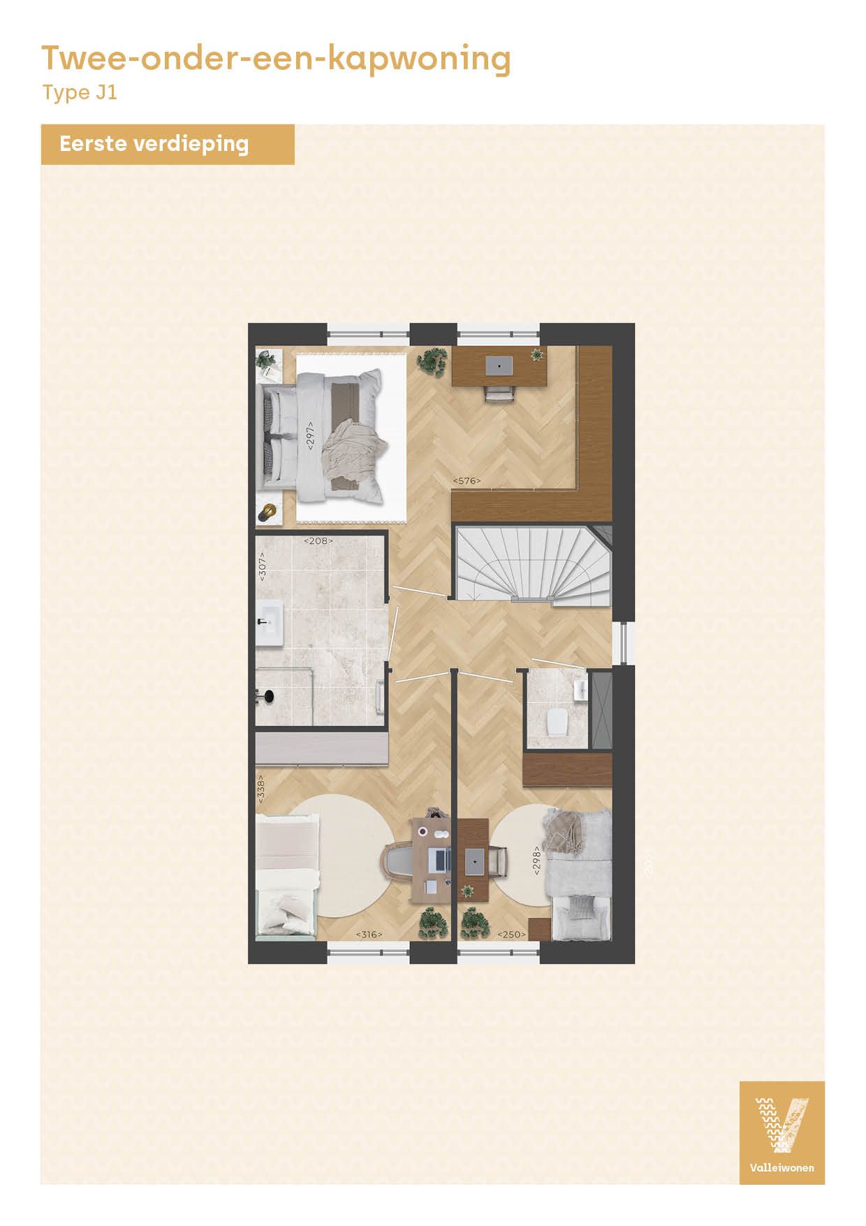 Foto 5 van Twee-onder-een-kapwoning type J1, Valleiran (Bouwnr. B.13)