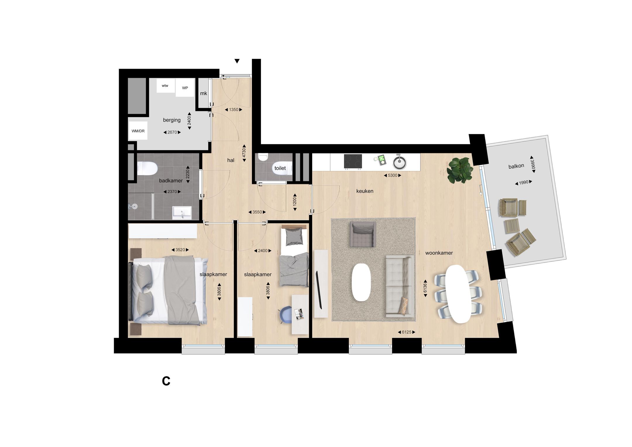 Foto 3 van Hoek appartement type 3 (Bouwnr. A7)