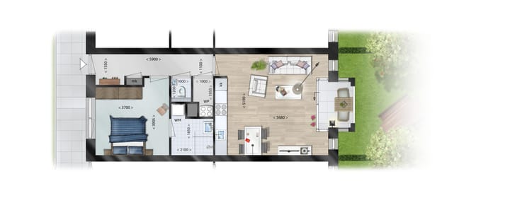 Foto 5 van Twee-kamer appartement midden (Bouwnr. bouwnr. 4)