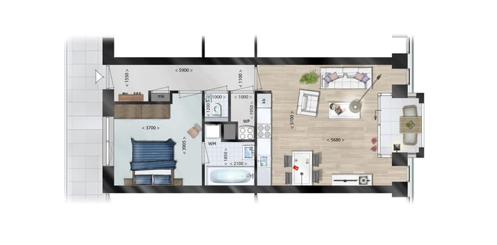 Foto 5 van Twee-kamer appartement midden (Bouwnr. bouwnr. 9)