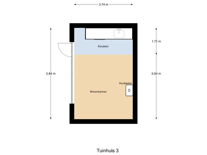 Woonkamer en keuken bij bakhuis