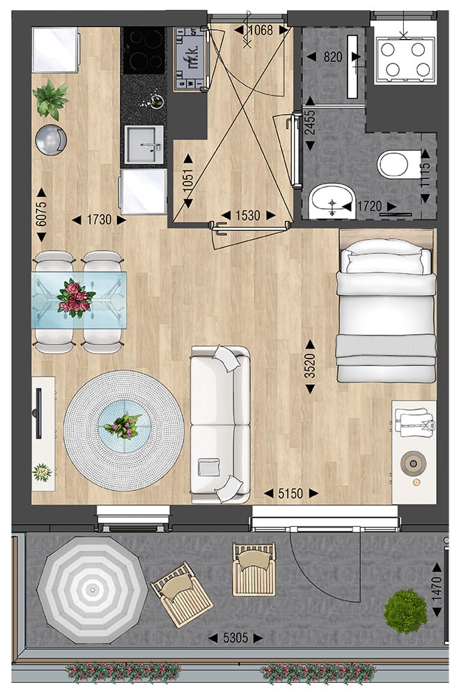 Foto 9 van Studio met terras type 1 (Bouwnr. 128)