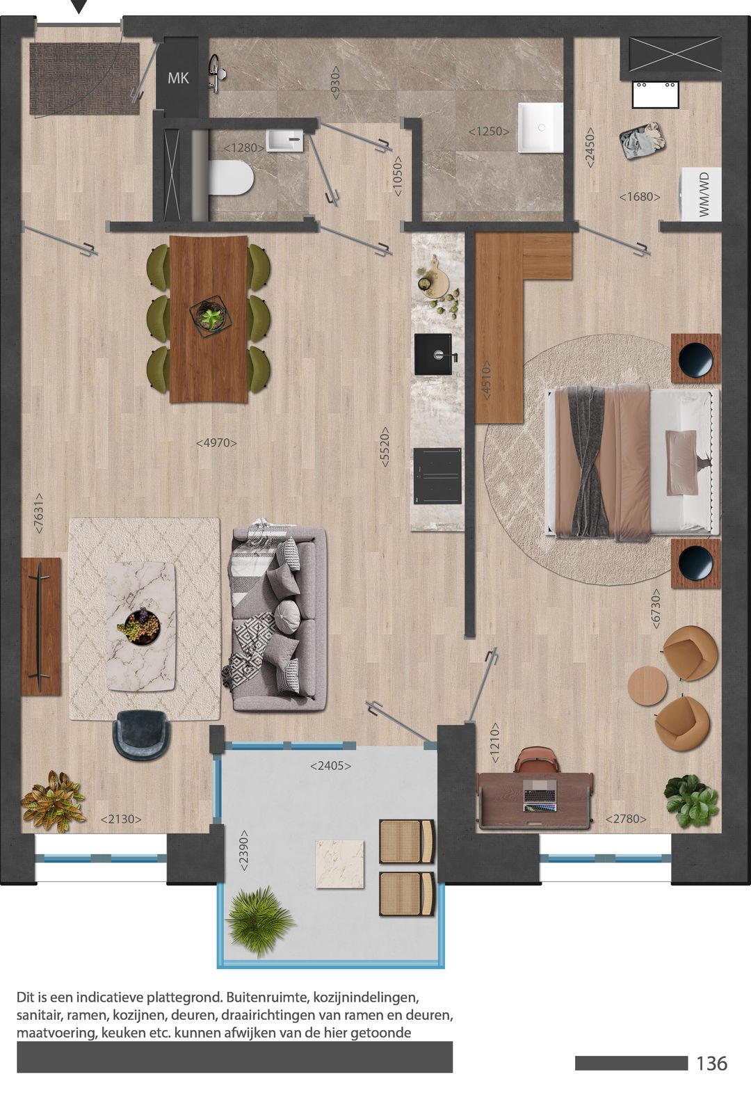 Foto 23 van 136 | Rouge | Type 2 kmr app | Nieuw Bergen (Bouwnr. 136)