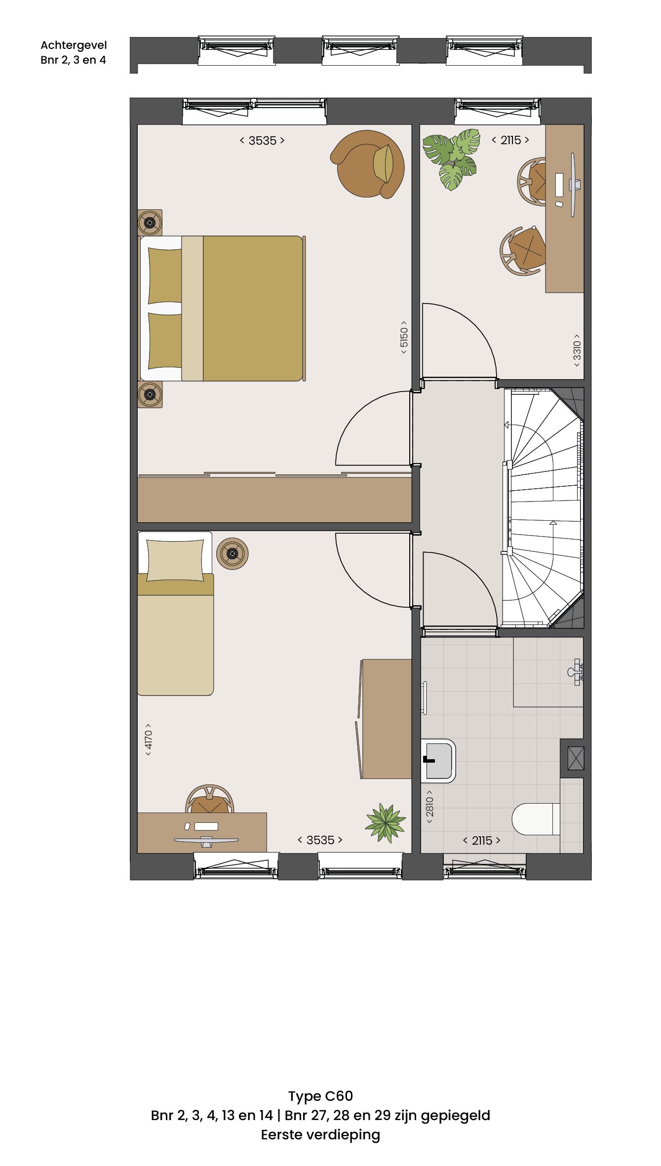 Foto 5 van Tussenwoningen type C60 (Bouwnr. 13)