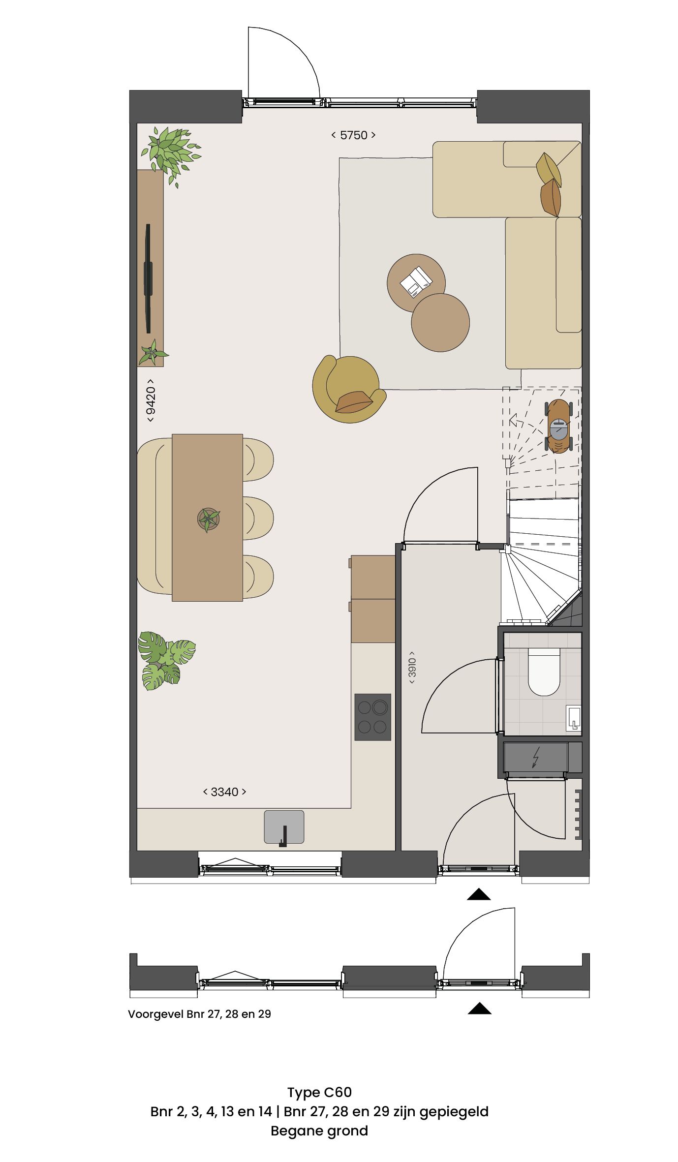 Photo 4 of Tussenwoningen type C60 (Bouwnr. 28)