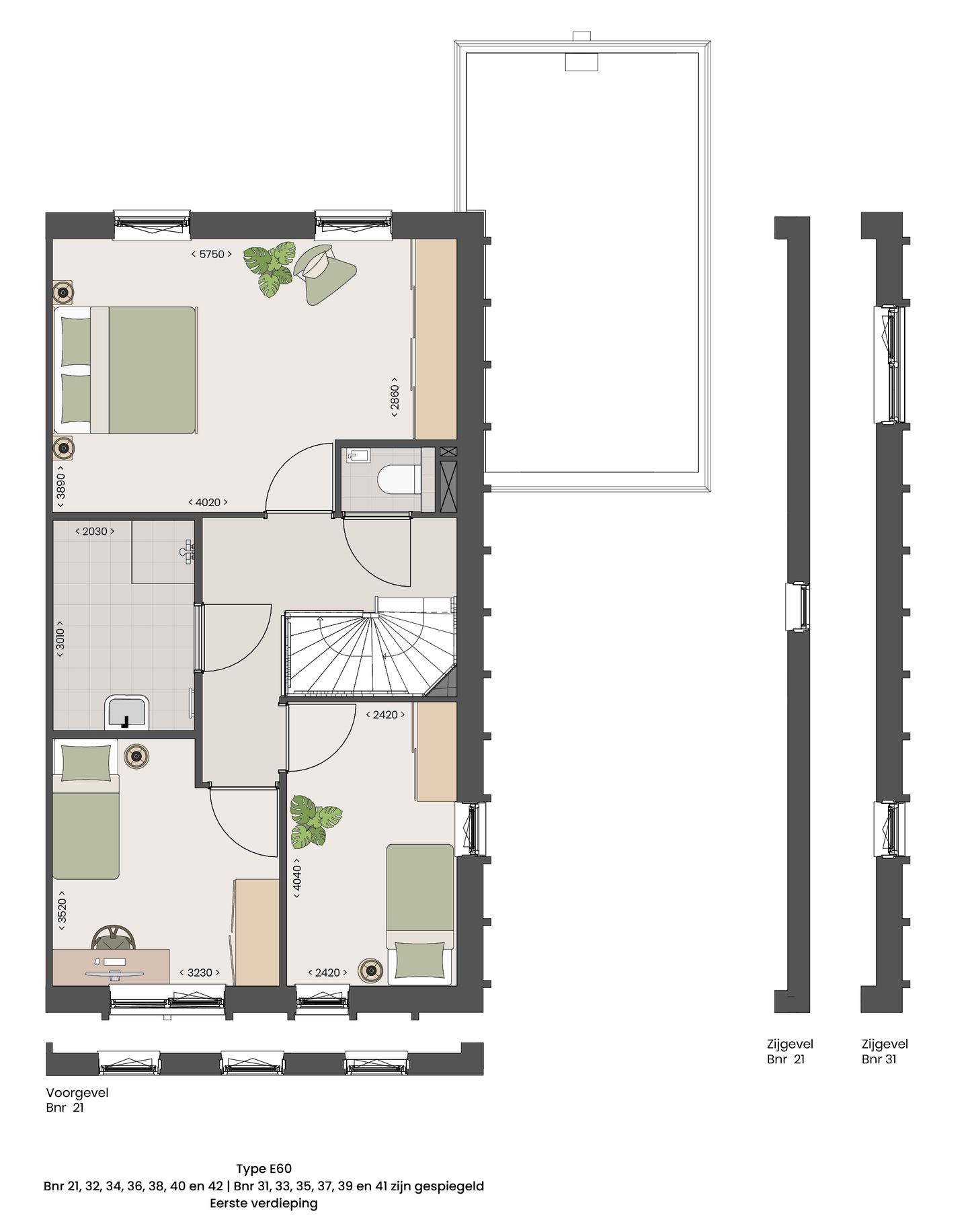 Foto 5 van 2 onder 1 kap woning type E 60 (Bouwnr. 21)