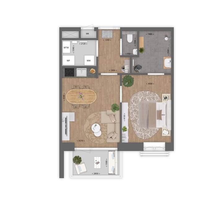 Foto 2 van 2-kamer appartement (Bouwnr. A06)