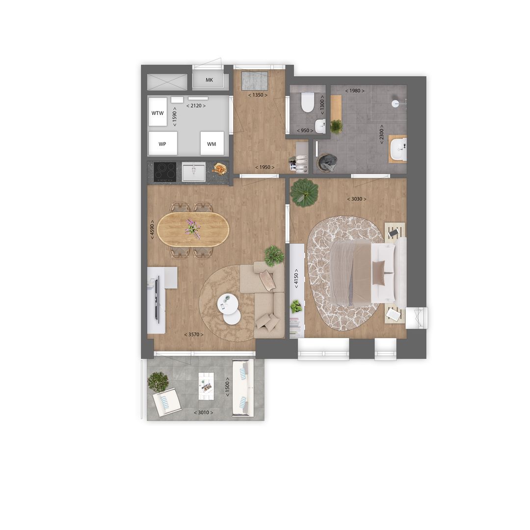 Foto 2 van 2-kamer appartement (Bouwnr. A08)