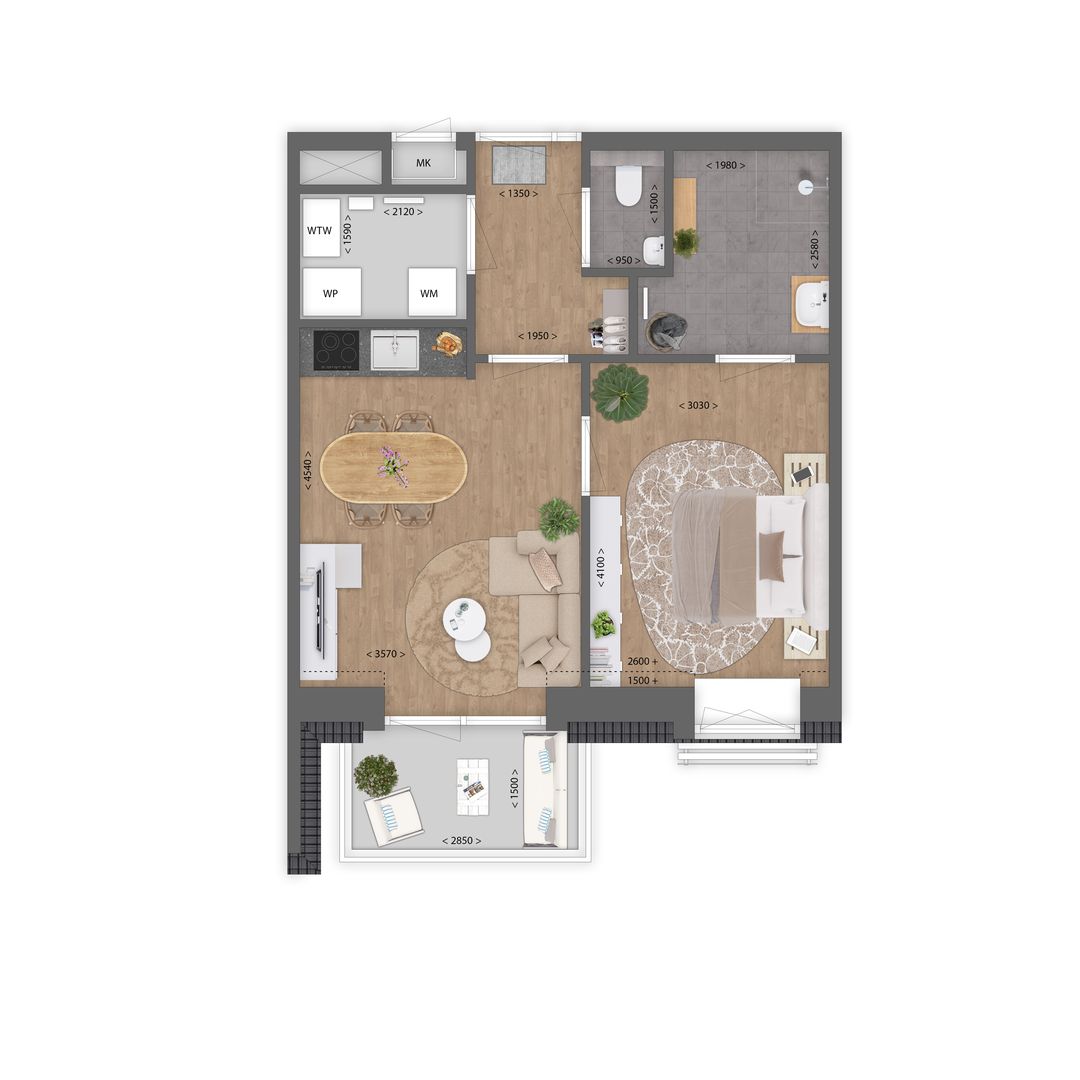 Foto 2 van 2-kamer appartement (Bouwnr. A13)