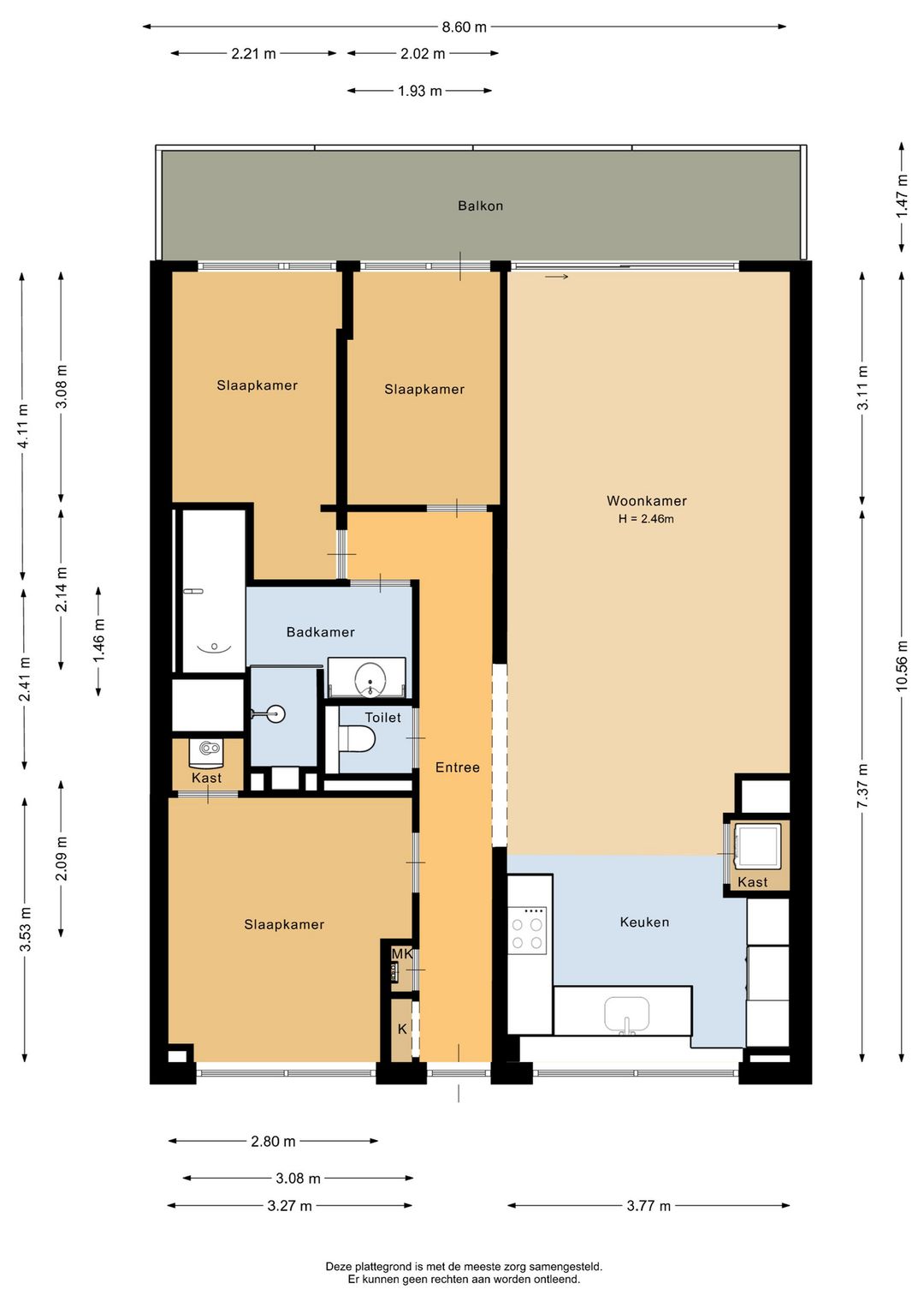 Move-in Ready 4-Room Corner Apartment on the Top Floor with Sunny Balcony — 26