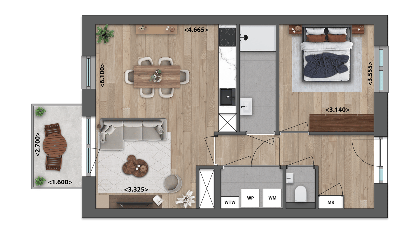 Foto 5 van Tweekamerappartement (Bouwnr. 8)