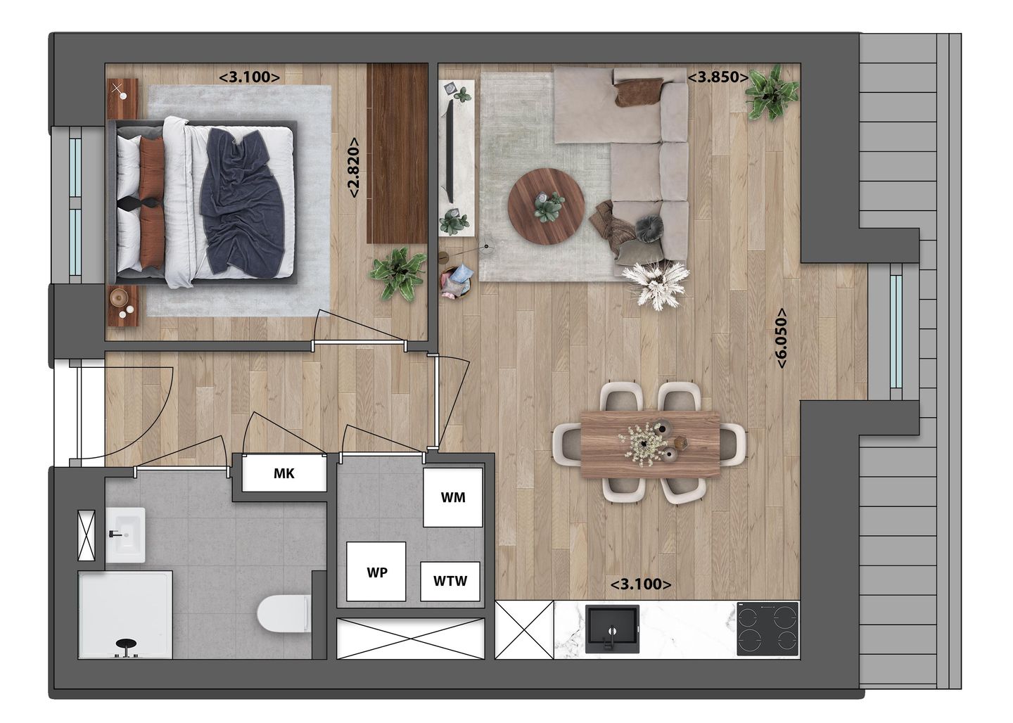 Foto 5 van Tweekamerappartement (Bouwnr. 26)