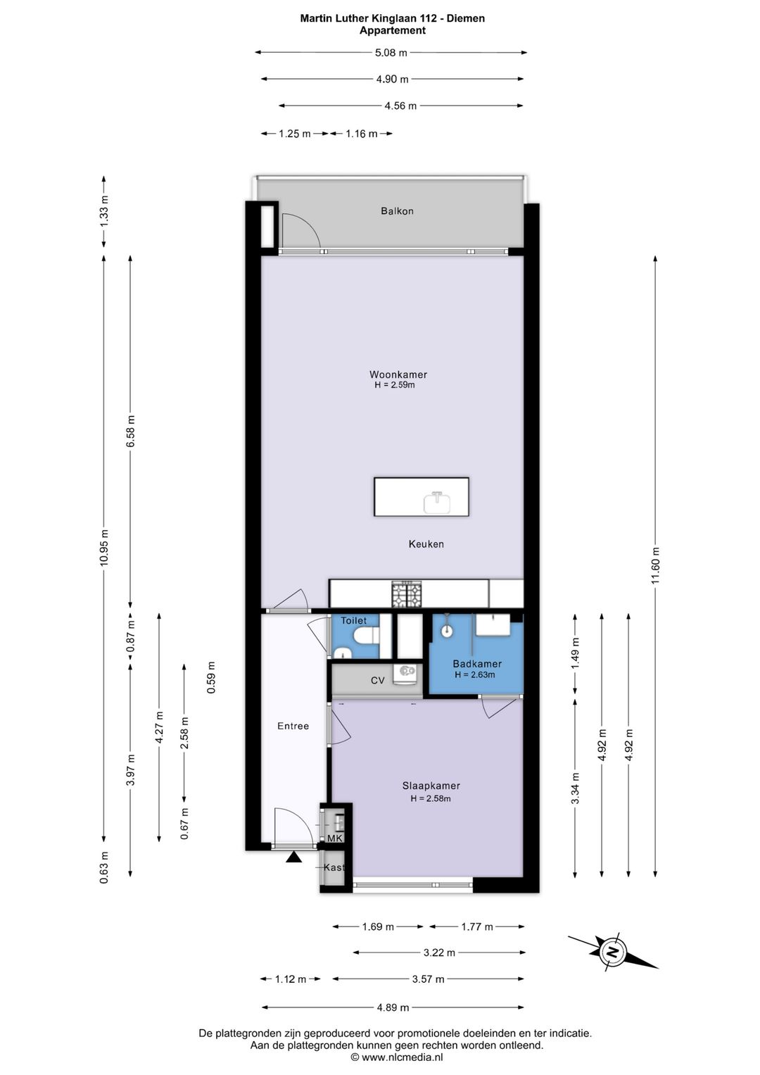 Light 2-room apartment with sunny balcony on the 7th floor in Diemen — 50