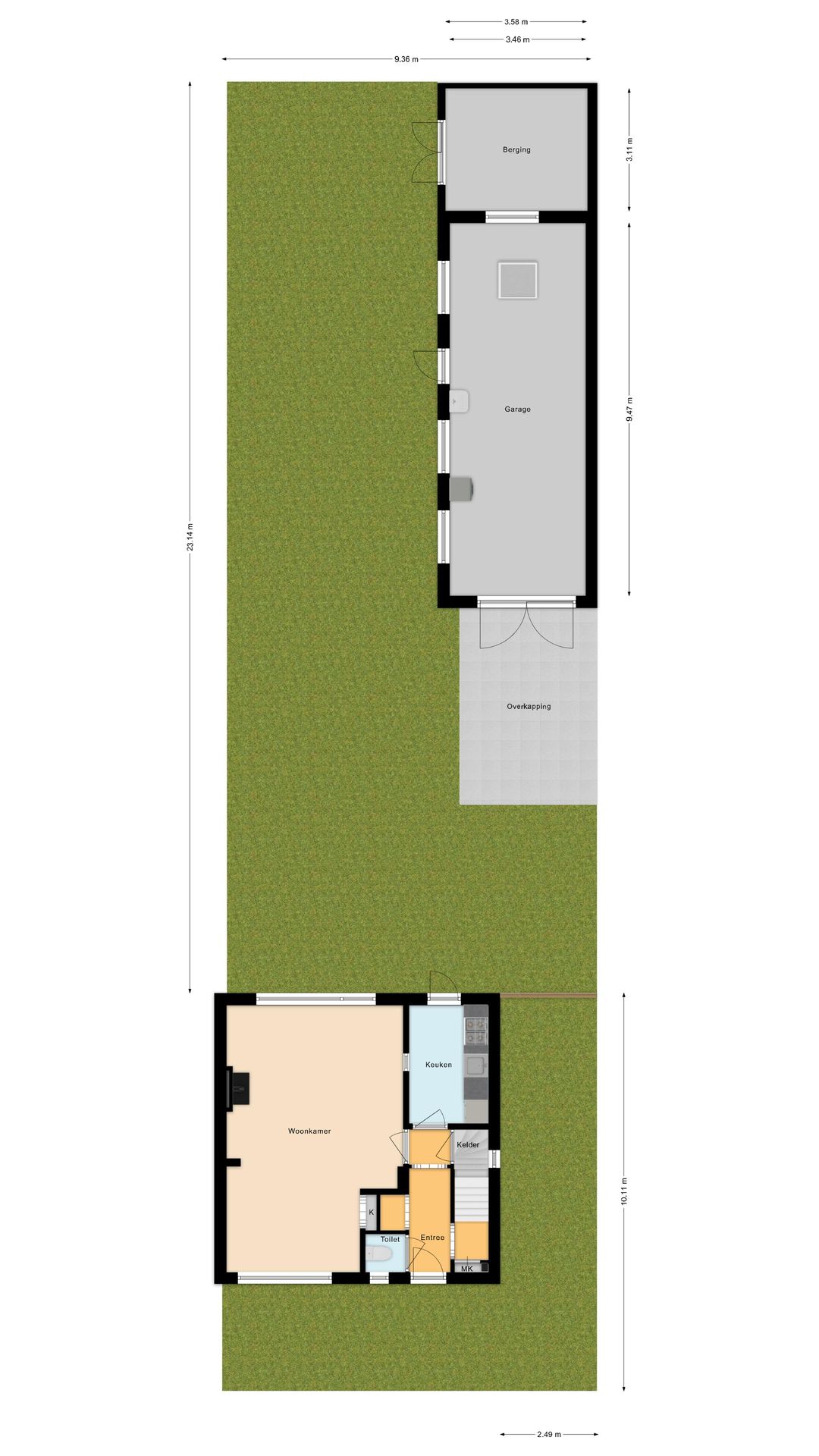 Semi-detached house with deep south-facing backyard, garage and carport in Gilze village center — 40
