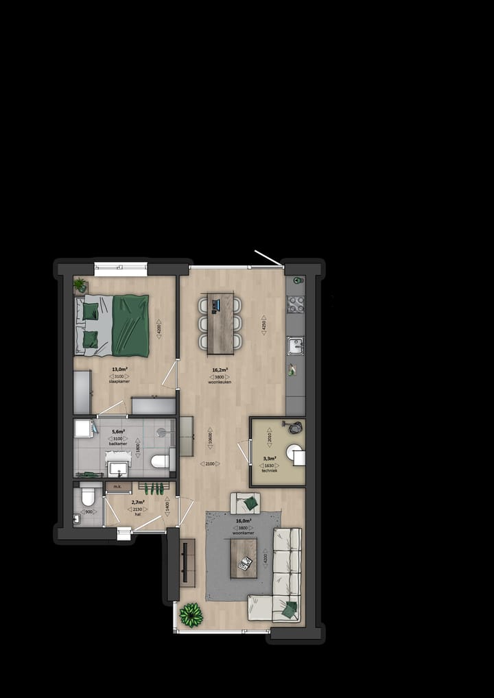 Foto 2 van Gelijkvloers - tussenwoningen (type 2A) (Bouwnr. 333)