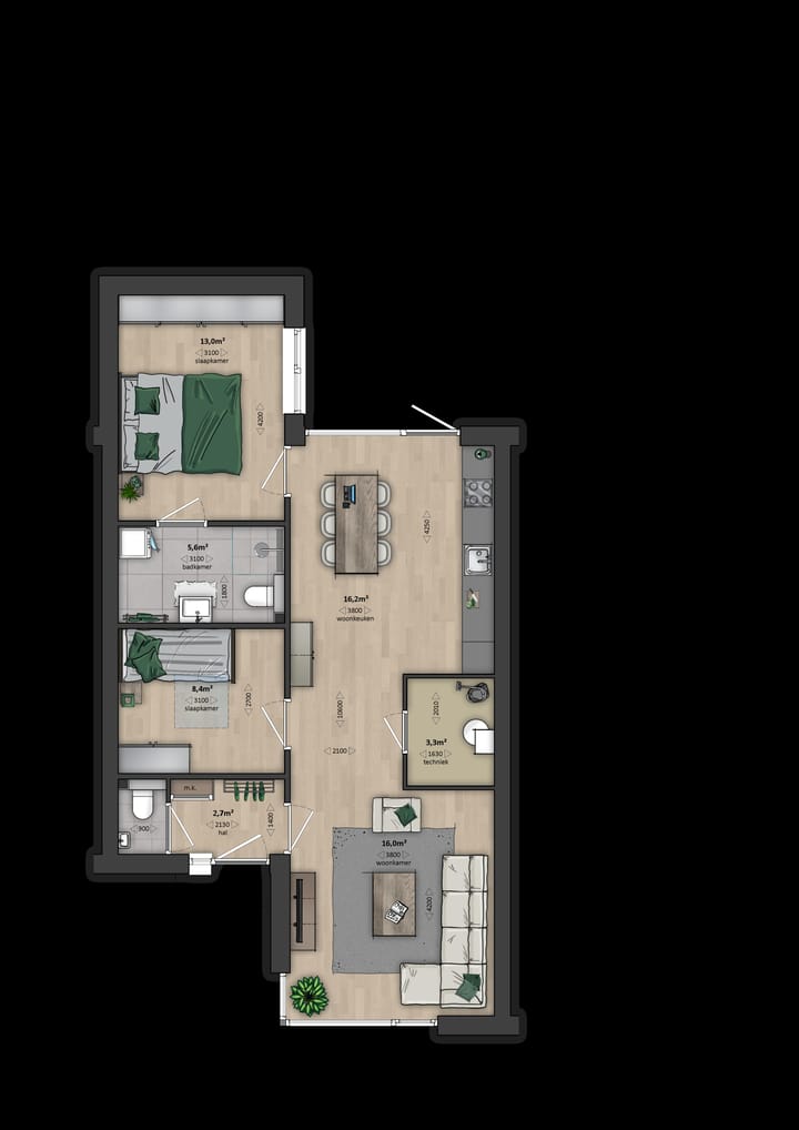 Foto 3 van Gelijkvloers - tussenwoningen (type 2A) (Bouwnr. 333)