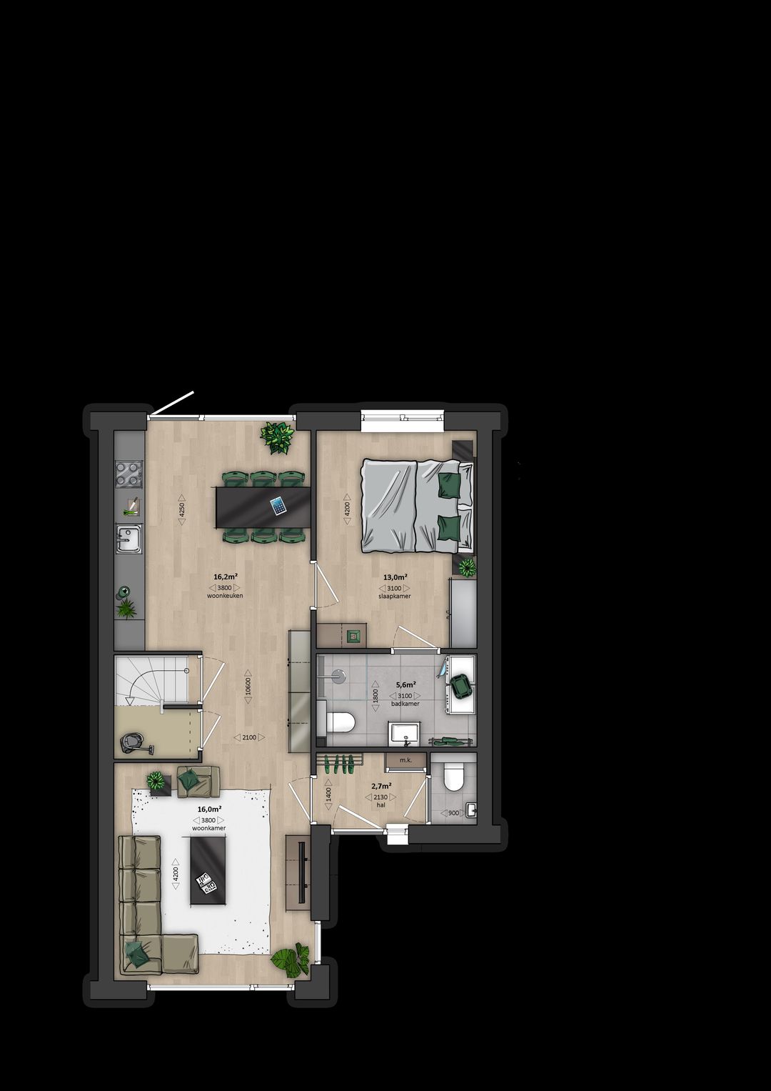 Foto 2 van Verdieping - tussenwoning (type 3A) (Bouwnr. 340)