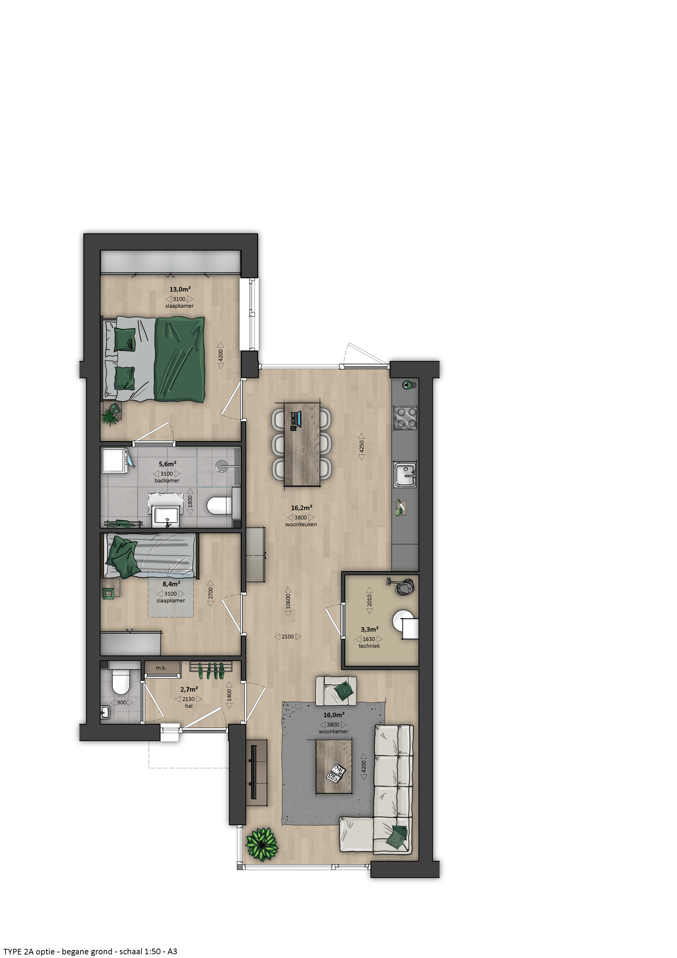 Foto 3 van Gelijkvloers - tussenwoningen (type 2As) (Bouwnr. 338)