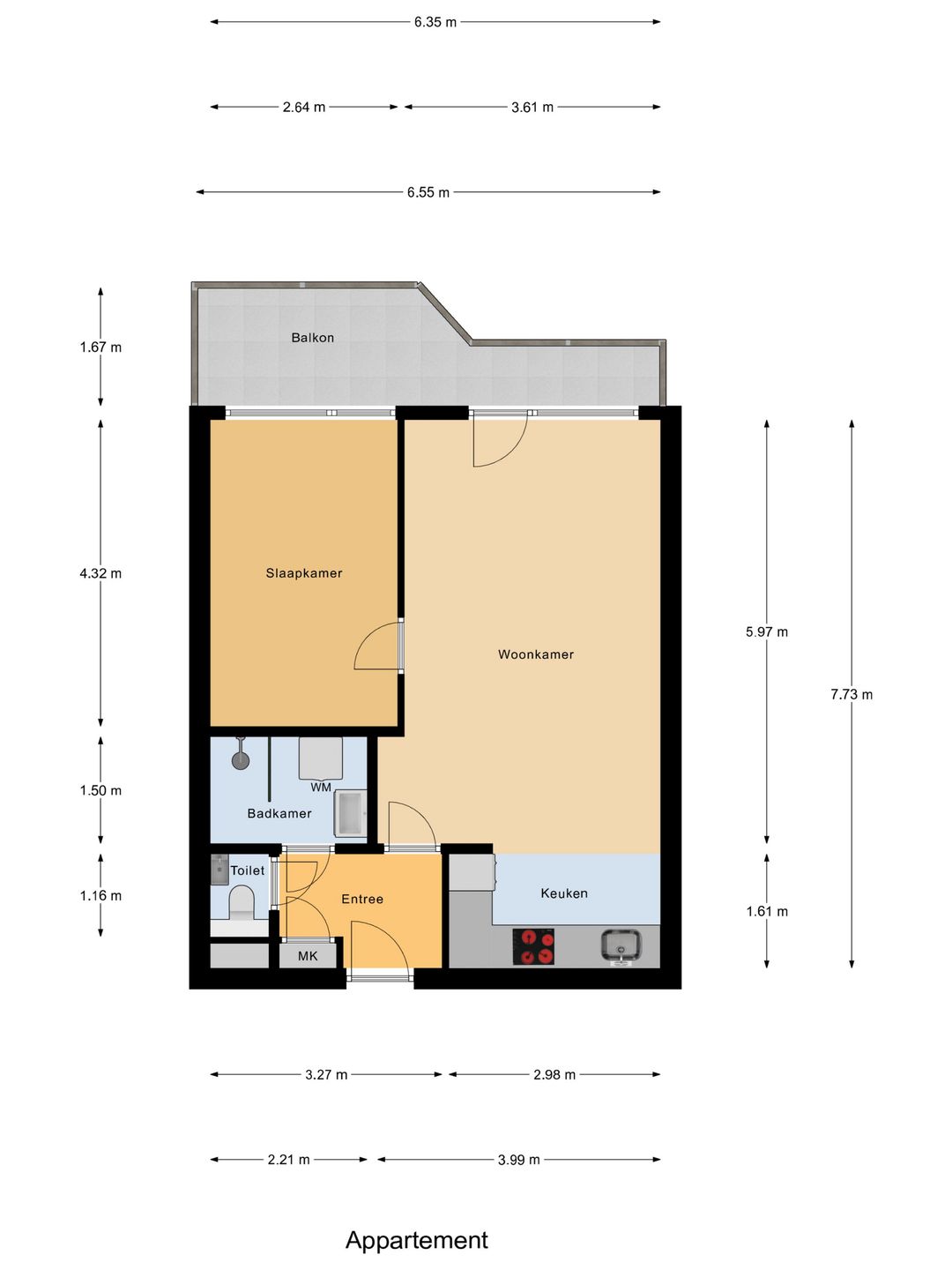 Modern 2-room apartment with sunny balcony and 2 storage units — 28