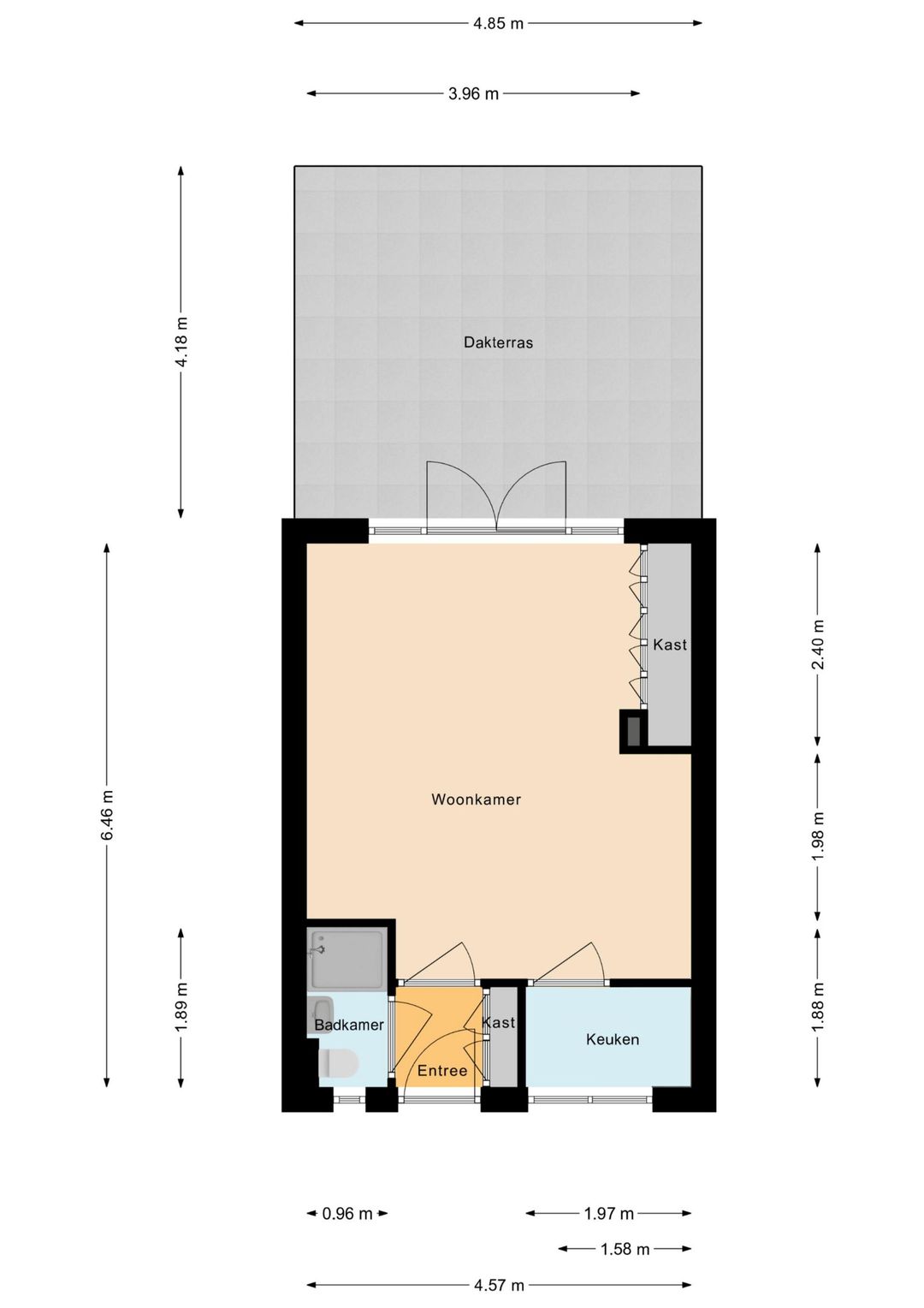 Studio with spacious south-facing rooftop terrace near Breda center — 17