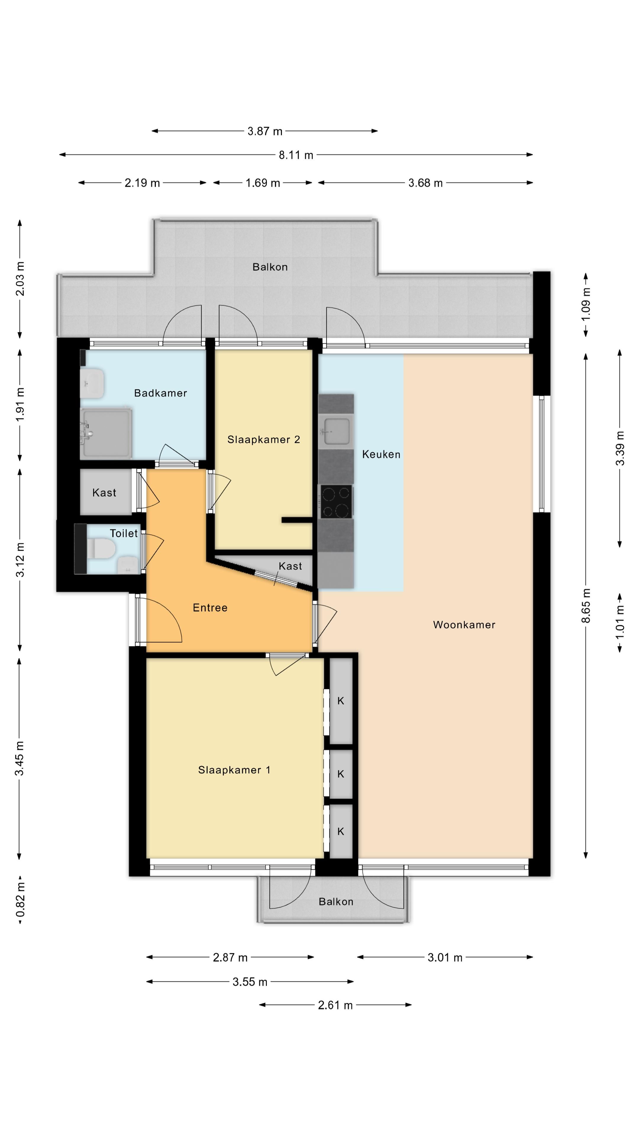Spacious corner apartment with two balconies and views over bulb fields — 39