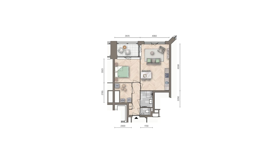 Foto 8 van Tweekamer appartement (Bouwnr. bnr 12)