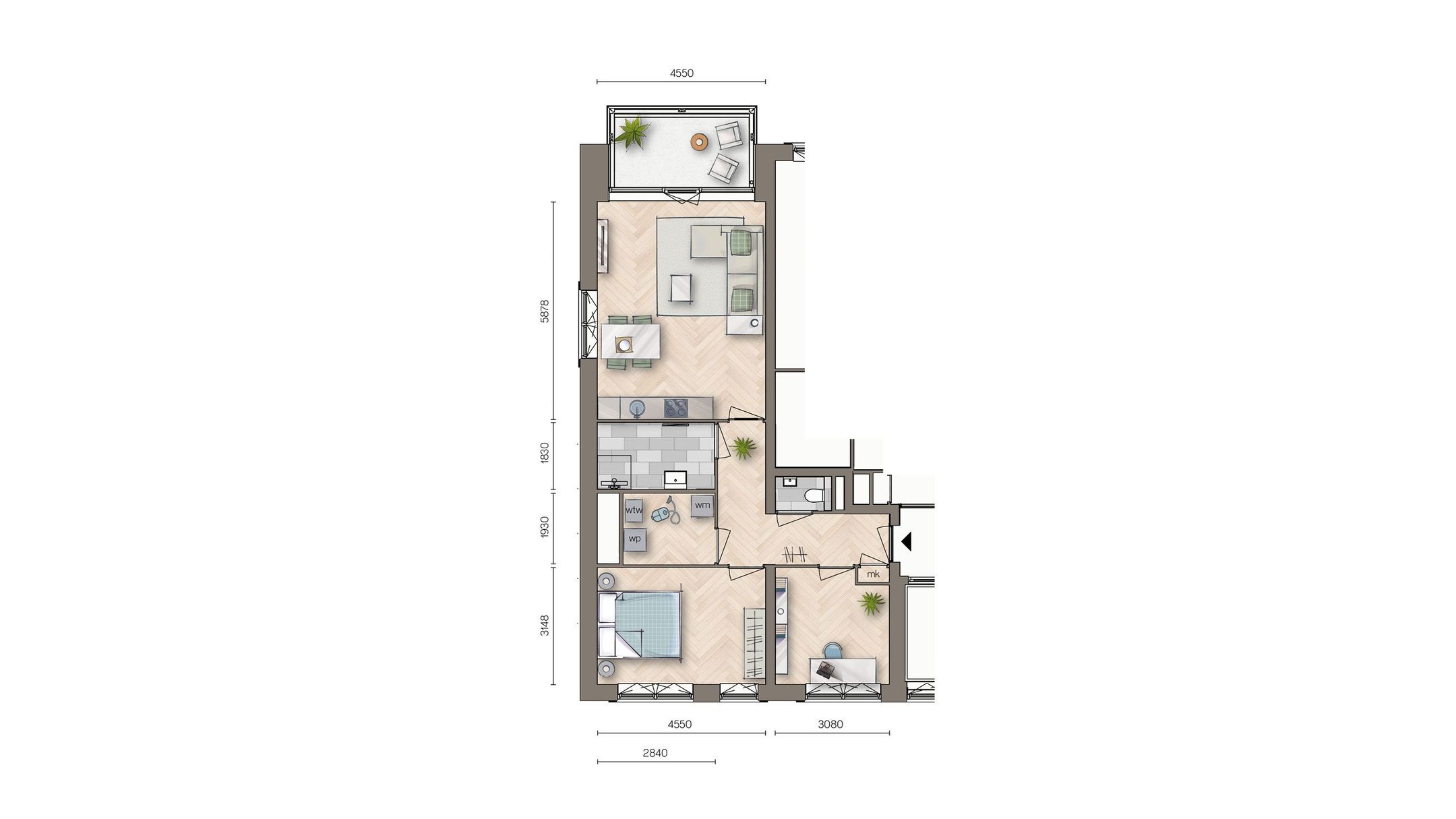 Foto 9 van Driekamer appartement (Bouwnr. bnr 2)