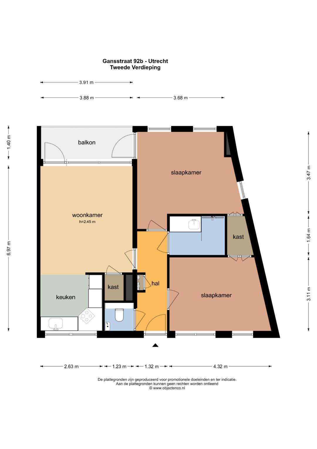Light and modern apartment with 2 bedrooms and west-facing balcony near city center — 39