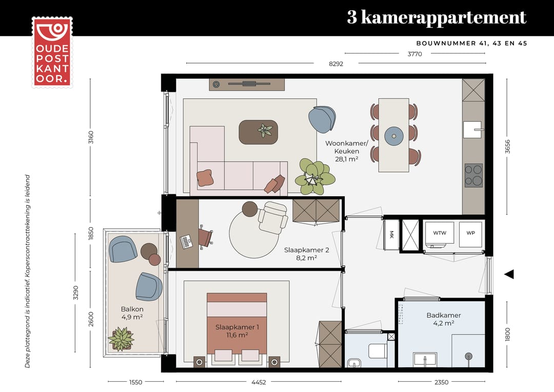 Foto 1 van 3-kamer appartement (Bouwnr. 45)
