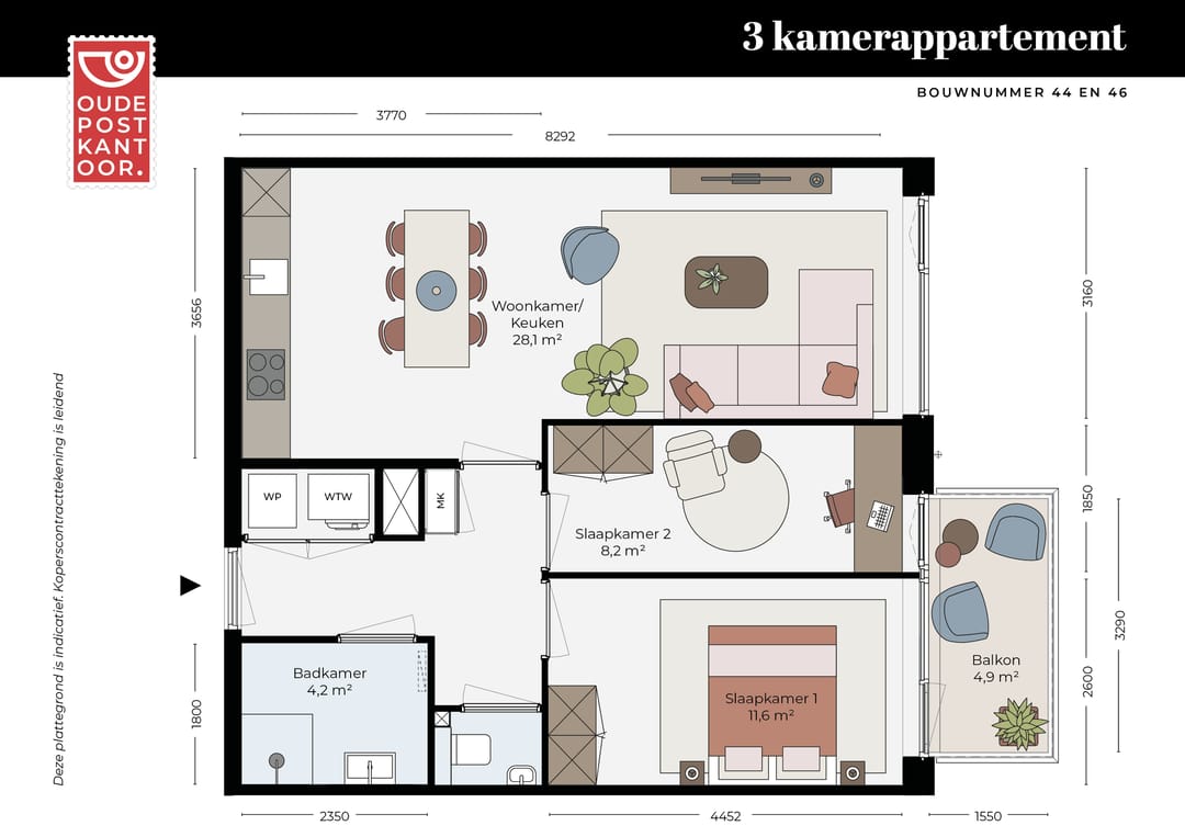 Foto 1 van 3-kamer appartement (Bouwnr. 46)