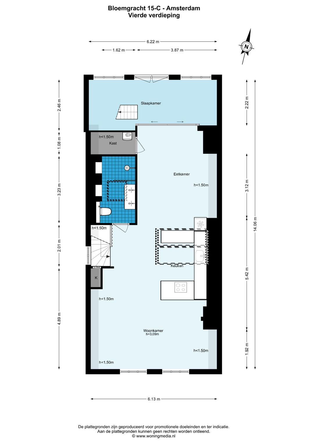 Bright Top Floor Apartment with Roof Terrace and Westertoren View in the Jordaan — 32