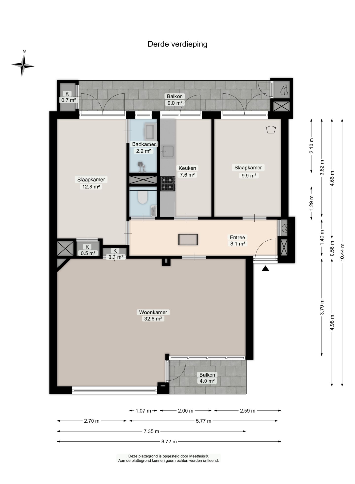 Spacious 3-Room Apartment with Two Balconies in Popular Grunobuurt — 35