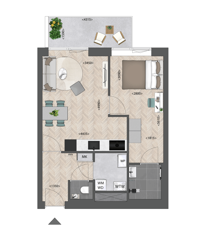 Foto 2 van 2-kamersappartement (Bouwnr. E.02.02)