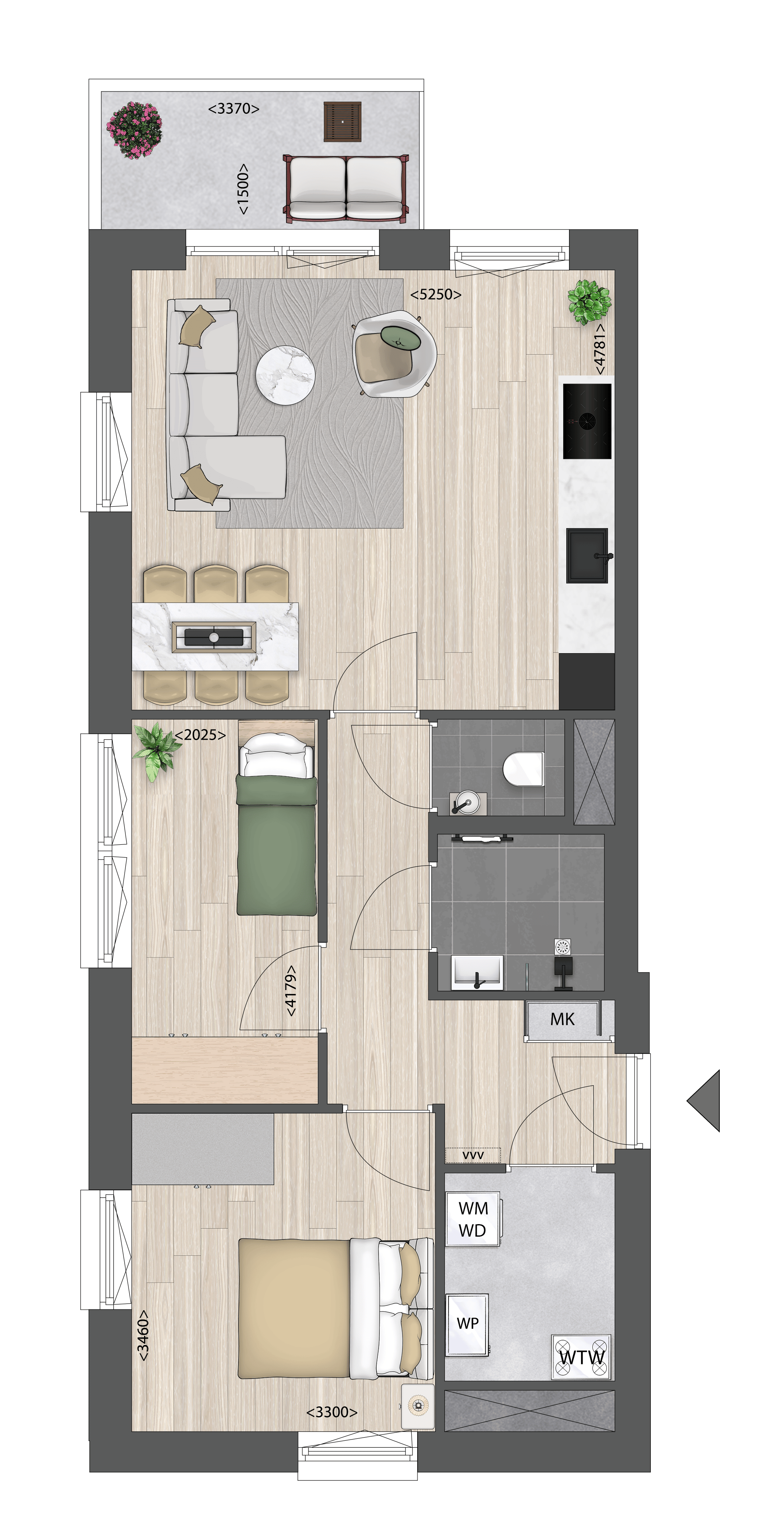 Foto 3 van 3-kamersappartement (Bouwnr. E.01.01)