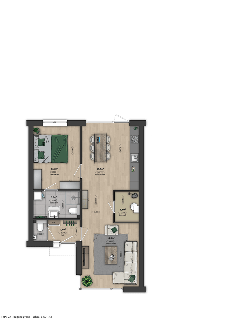 Foto 2 van Gelijkvloers - tussenwoningen | type 2As (Bouwnr. 344)