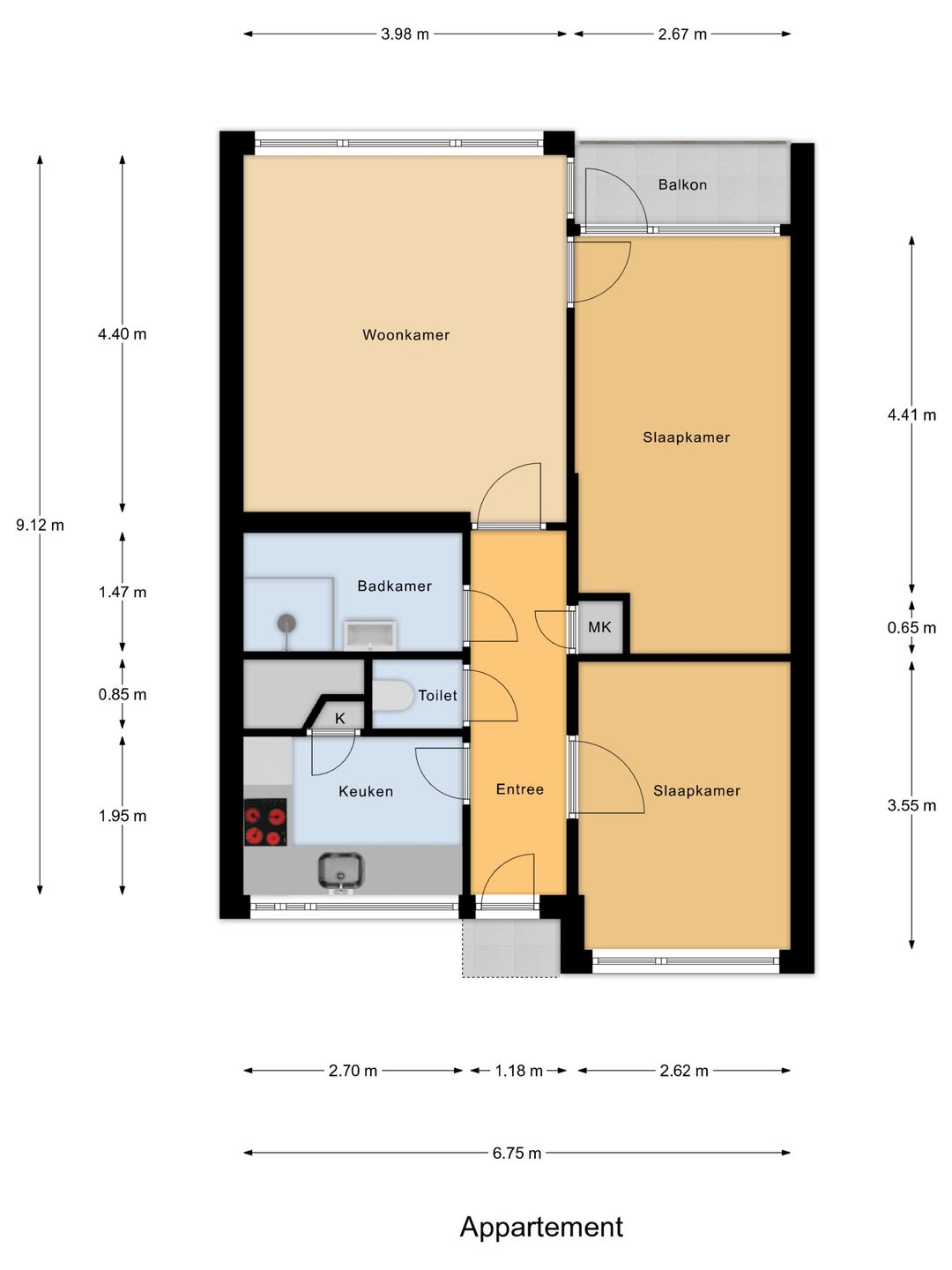 Well-Maintained Three-Room Apartment with West-Facing Balcony on the Sixth Floor — 53