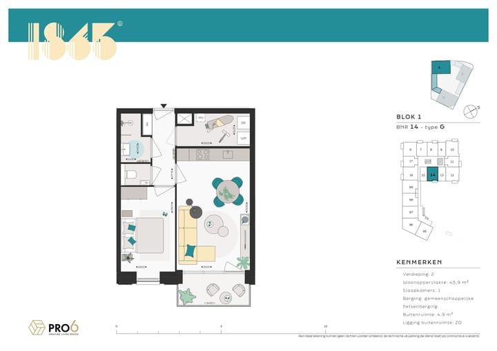 Foto 3 van 1865 - Blok 1 - 2-kamerappartement BNR (Bouwnr. 14)